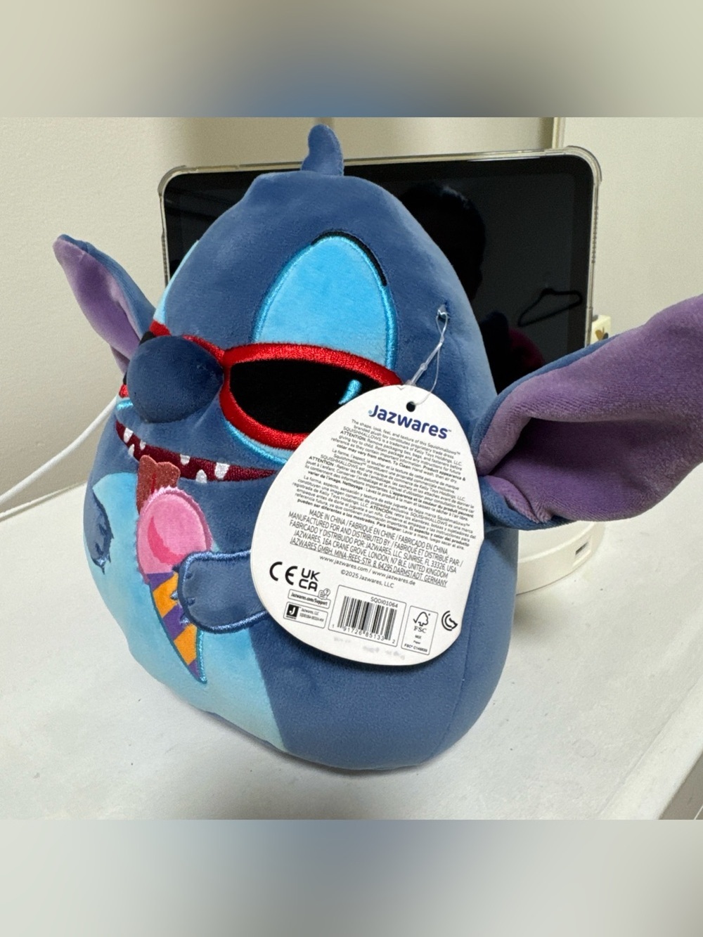 NWT Squishmallow Disney Stitch 8" with Sunglasses & Ice Cream Cone - Picture 4 of 10